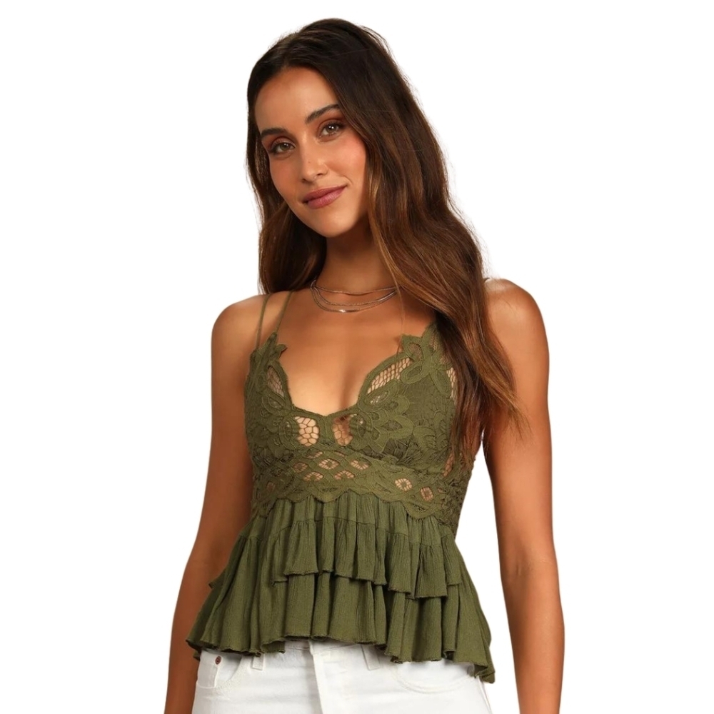 New!! 🩷 Free People - Adella Cami green. Small - Picture 3 of 3